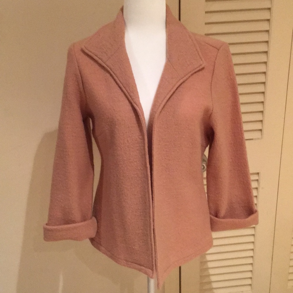 100% wool camel  roll sleeve sweater jacket